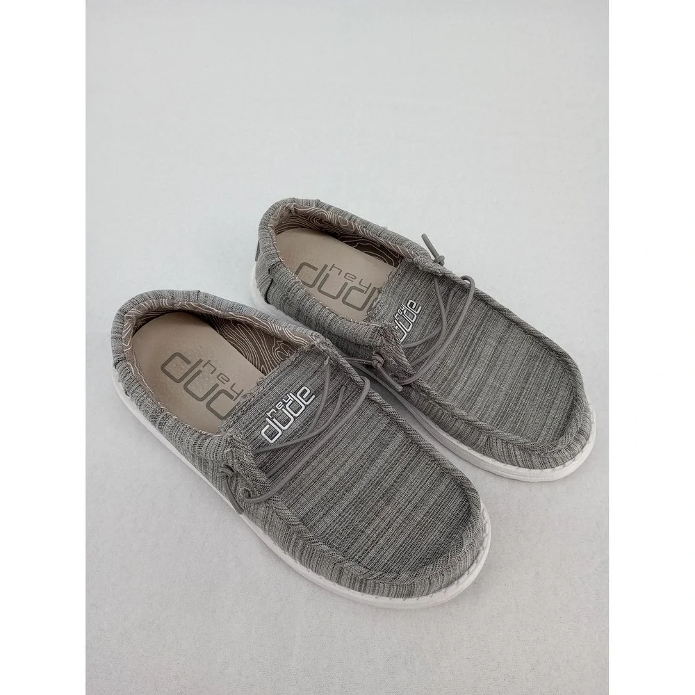 Hey Dude Wally Youth Shoes Size Y3 Grey Linen Stone Loafers